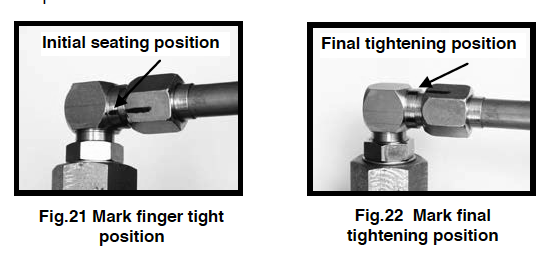 initial seating and final tightening position for 37 degree adapters